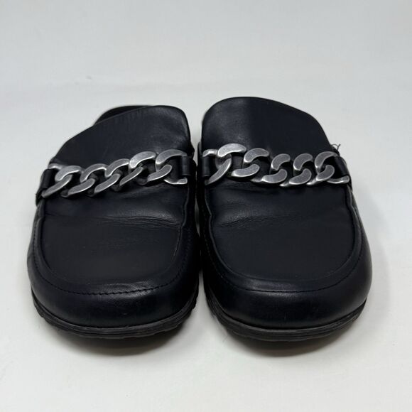 Vionic Georgie Mules Womens 8 Black Leather Silver Chain Slip On Comfort Flats - Picture 6 of 15